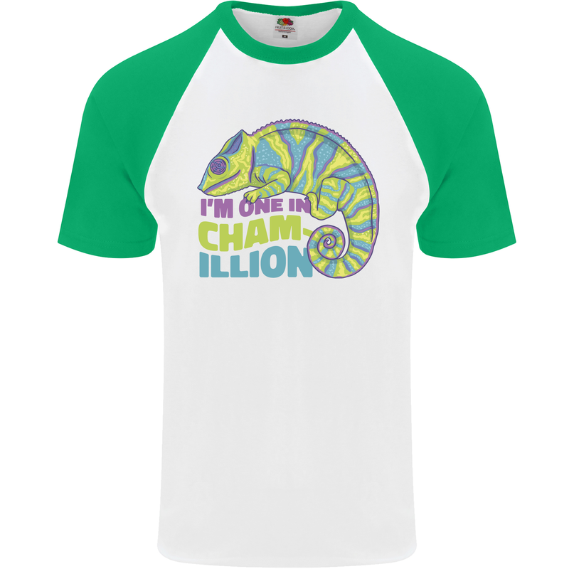 Im One in a Chamillion Funny Chameleon Mens S/S Baseball T-Shirt White/Green