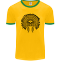 Indian Skull Headdress Biker Motorcycle Mens Ringer T-Shirt FotL Gold/Green