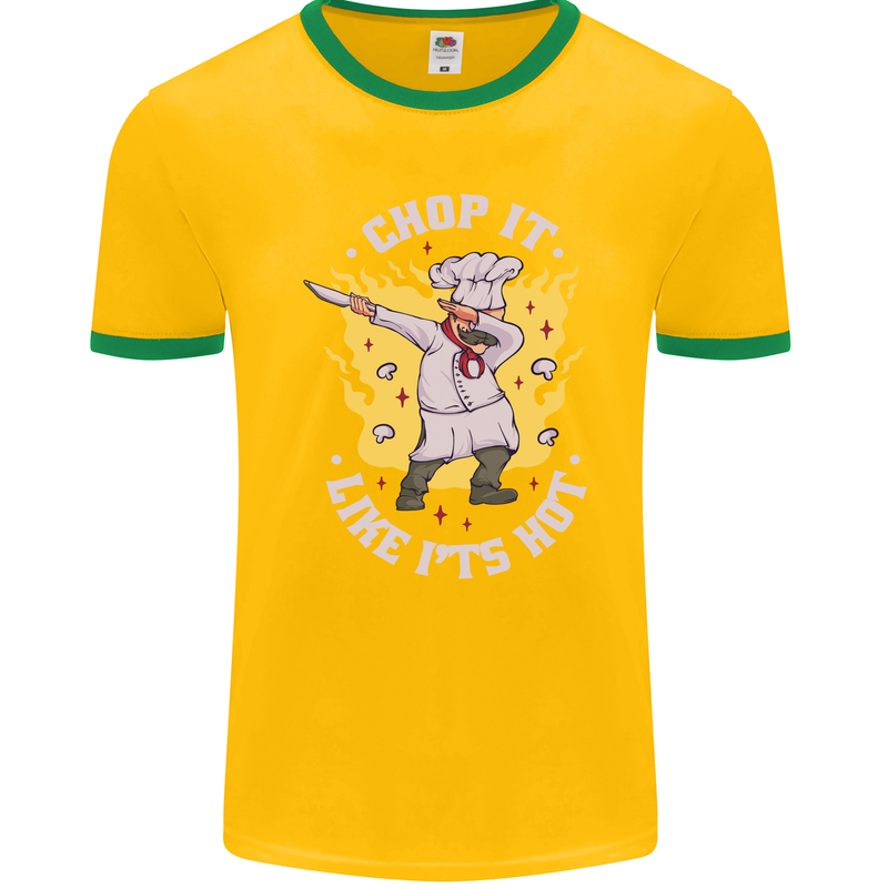 Chop It Like Its Hot Funny Chef Cook BBQ Mens Ringer T-Shirt FotL Gold/Green