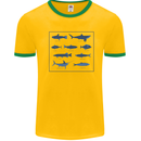 Fish Species Fishing Fisherman Shark Mens White Ringer T-Shirt Gold/Green