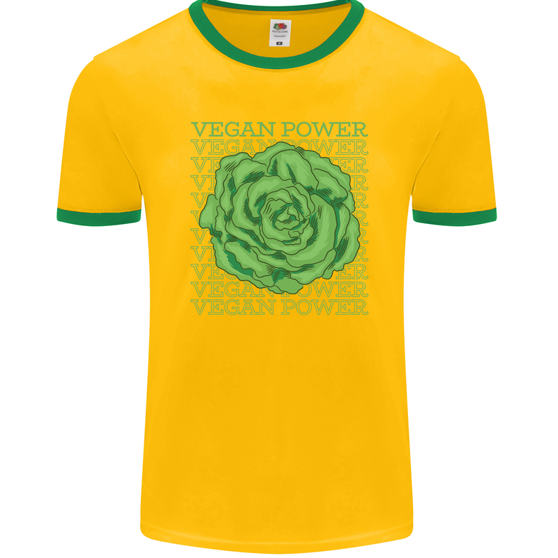 Vegan Power Mens Ringer T-Shirt FotL Gold/Green