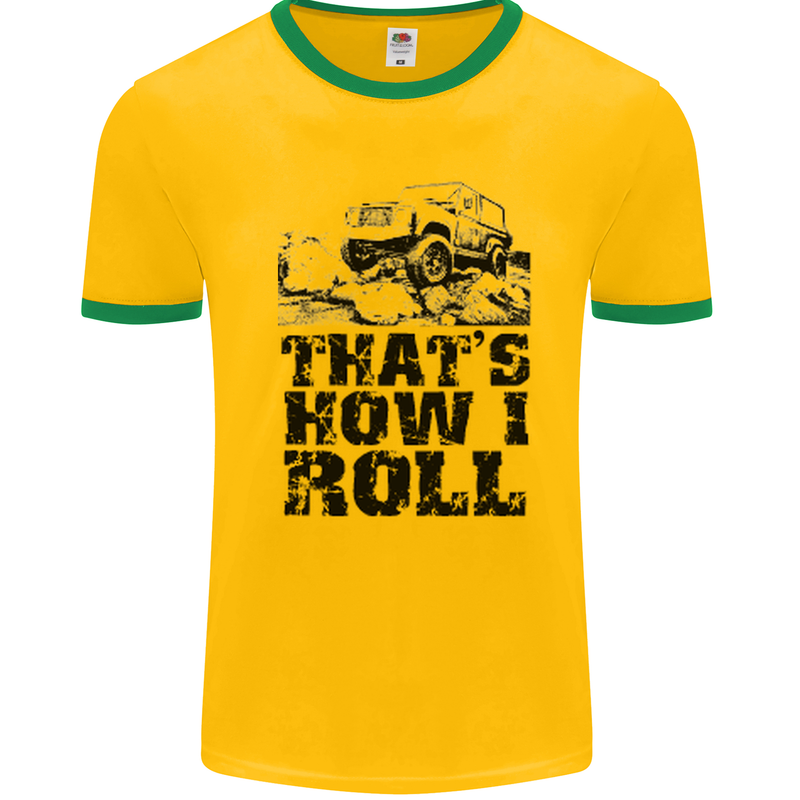 Thats How I Roll Role Playing Games RPG Mens White Ringer T-Shirt Gold/Green