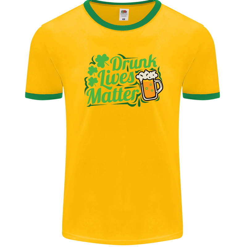 Drunk Lives Matter St. Patrick's Day Mens Ringer T-Shirt FotL Gold/Green