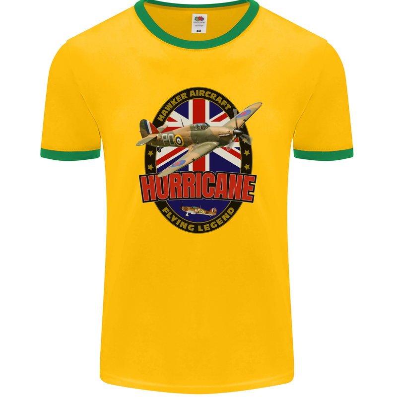 Hawker Hurricane Flying Legend Mens Ringer T-Shirt FotL Gold/Green