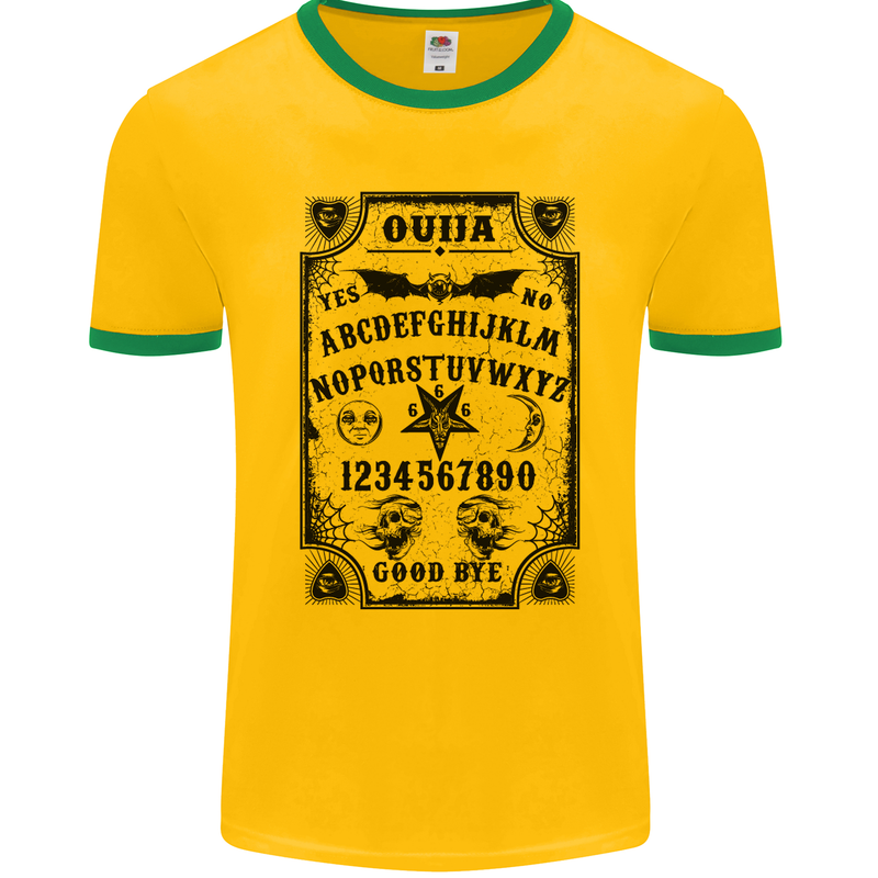 Ouija Board Voodoo Demons Spirits Halloween Mens Ringer T-Shirt FotL Gold/Green