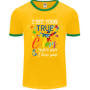 I See Your True Colours Autism Autistic Mens Ringer T-Shirt FotL Gold/Green