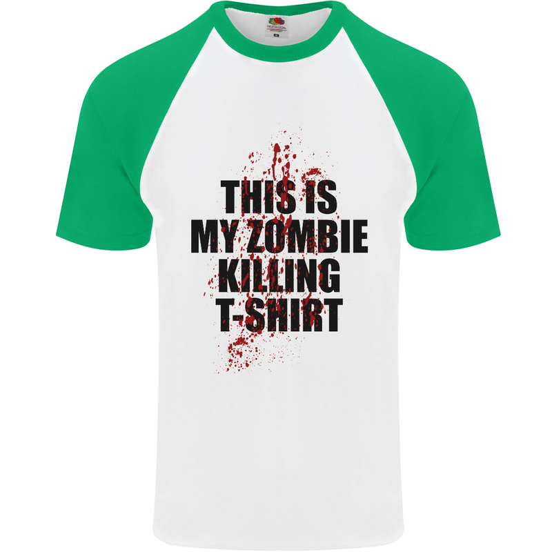This Is My Zombie Killing Halloween Horror Mens S/S Baseball T-Shirt White/Green
