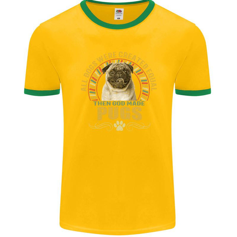 A Pug Dog Mens Ringer T-Shirt FotL Gold/Green