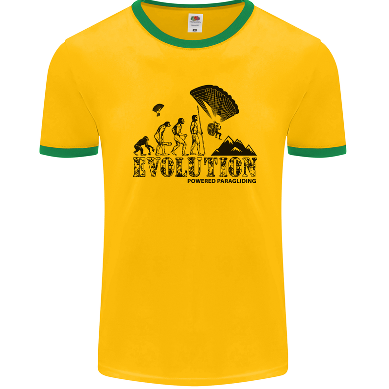 Powered Paragliding Evolution Paraglider Mens Ringer T-Shirt FotL Gold/Green