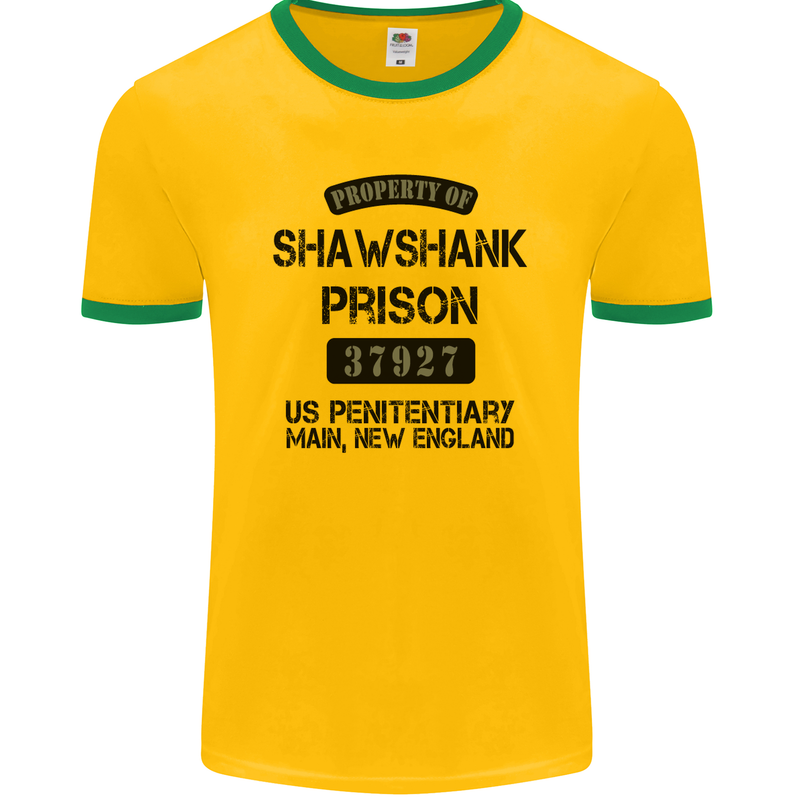 Property of Shawshank Prison Movie 90's Mens Ringer T-Shirt FotL Gold/Green