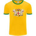 London Coat of Arms England St Georges Day Mens White Ringer T-Shirt Gold/Green