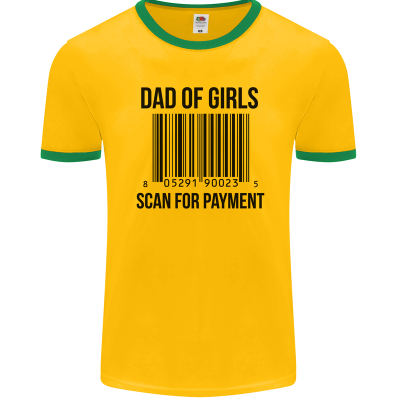 Dad of Girls Scan For Payment Father's Day Mens Ringer T-Shirt FotL Gold/Green