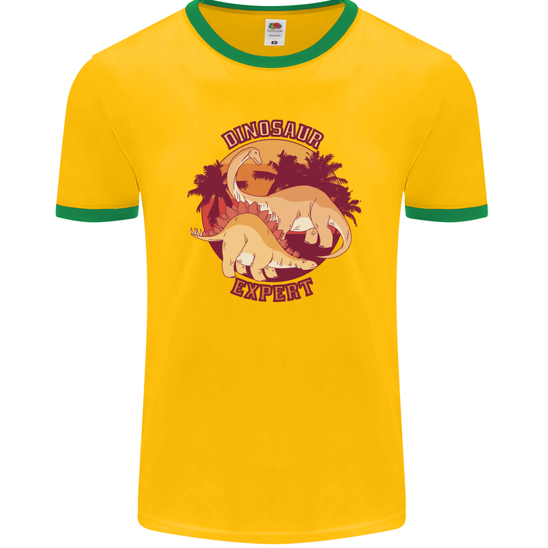 Dinosaur Expert Mens Ringer T-Shirt FotL Gold/Green