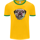 A Pug Face Dog Mens Ringer T-Shirt FotL Gold/Green