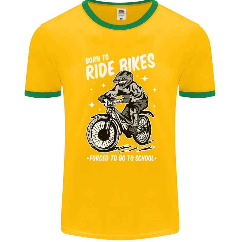 Born to Ride Motocross MotoX Dirt Bike Mens Ringer T-Shirt FotL Gold/Green