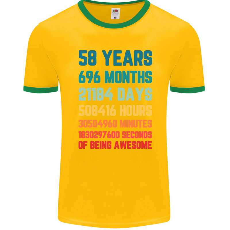 58th Birthday 58 Year Old Mens Ringer T-Shirt FotL Gold/Green