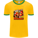 Rockabily Hot Rod Hotrod Dragster Mens White Ringer T-Shirt Gold/Green