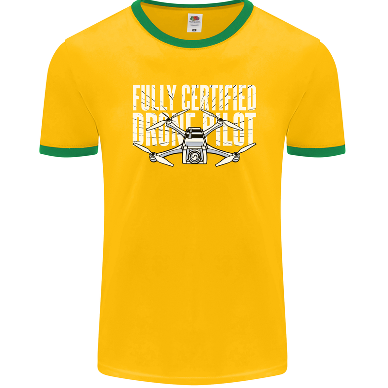 Drone Pilot Mens Ringer T-Shirt FotL Gold/Green