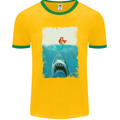 Funny Shark Parody Scuba Diving Fishing Mens Ringer T-Shirt FotL Gold/Green