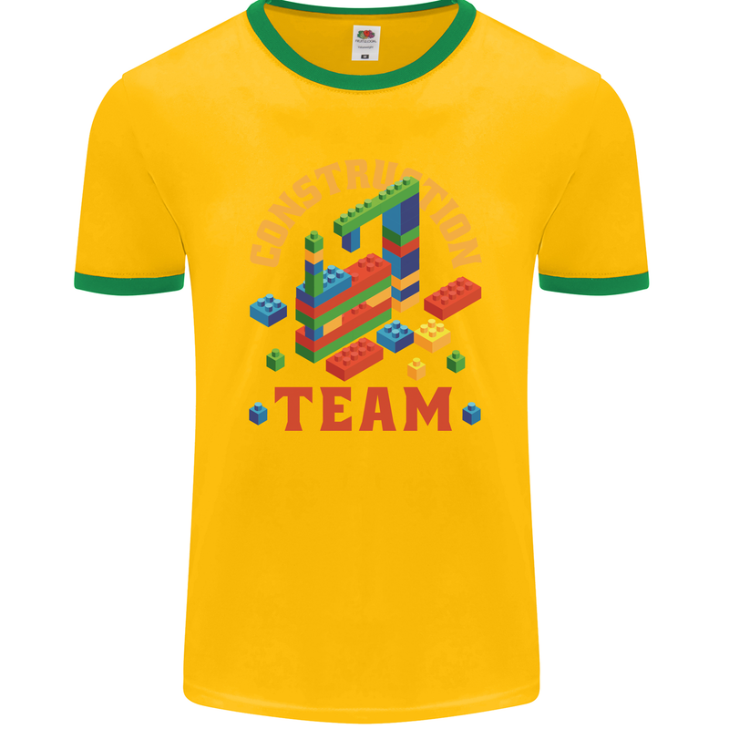 Construction Funny Building Blocks Bricks Mens Ringer T-Shirt FotL Gold/Green