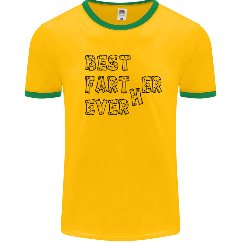 Father's Day Best Farter Ever Funny Farting Mens White Ringer T-Shirt Gold/Green