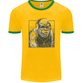 Gorilla with Headphones DJ Dance Music Mens Ringer T-Shirt FotL Gold/Green