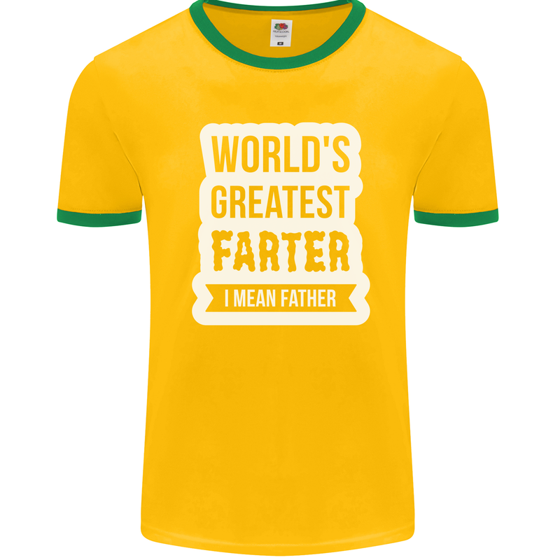 Fathers Day Farter Funny Flatulence Fart Mens Ringer T-Shirt FotL Gold/Green