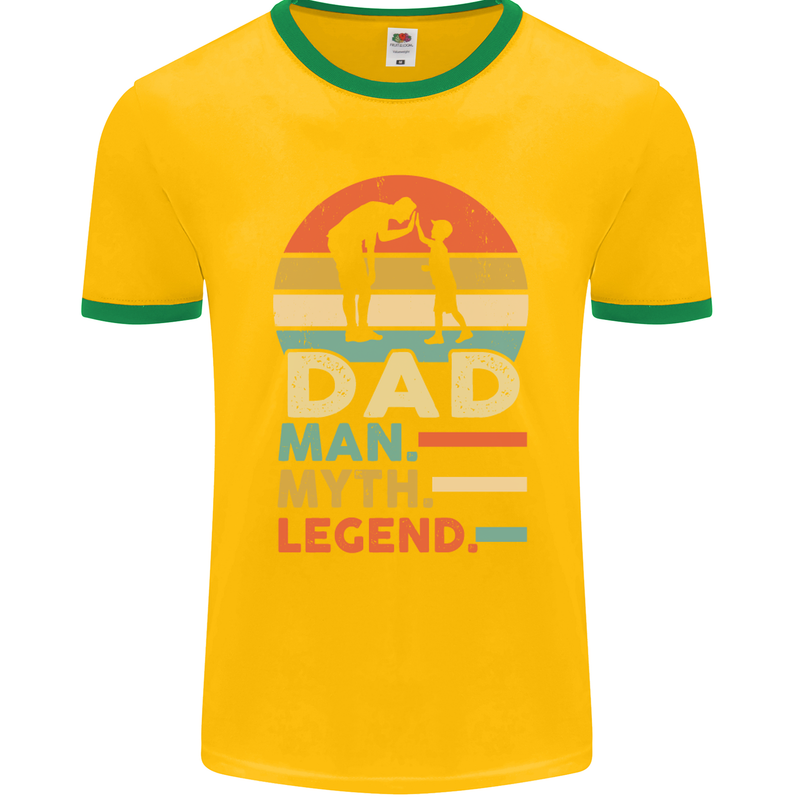 Dad Man Myth Legend Funny Fathers Day Mens Ringer T-Shirt FotL Gold/Green