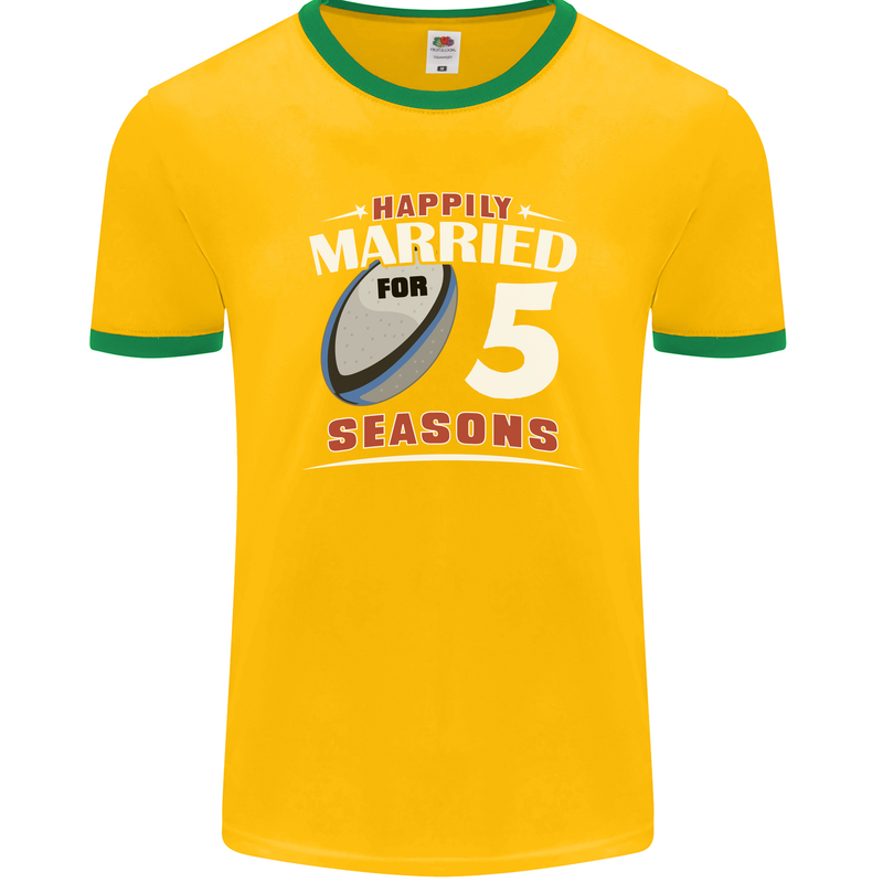 5 Year Wedding Anniversary 5th Rugby Mens Ringer T-Shirt FotL Gold/Green