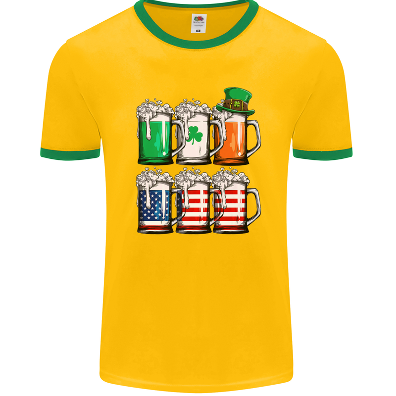 St Patricks Day Beer USA Irish American Mens Ringer T-Shirt FotL Gold/Green