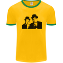 Dick and Doof Aka Laurel & Hardy Mens White Ringer T-Shirt Gold/Green
