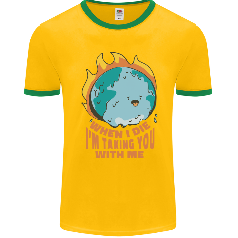 When I Die Funny Climate Change Mens Ringer T-Shirt FotL Gold/Green