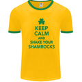 Keep Calm & Shamrocks St. Patrick's Day Mens White Ringer T-Shirt Gold/Green