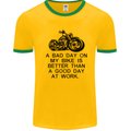 A Bad Day on My Bike Motorbike Biker Mens White Ringer T-Shirt Gold/Green