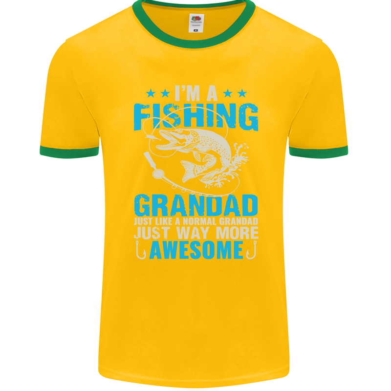 Fishing Grandad Funny Fathers Day Fisherman Mens Ringer T-Shirt FotL Gold/Green