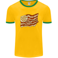 Bacon Egg Stars and Stripes Flag Funny USA Mens White Ringer T-Shirt Gold/Green