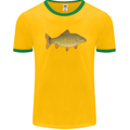 A Carp Fish Fishing Fisherman Mens White Ringer T-Shirt Gold/Green