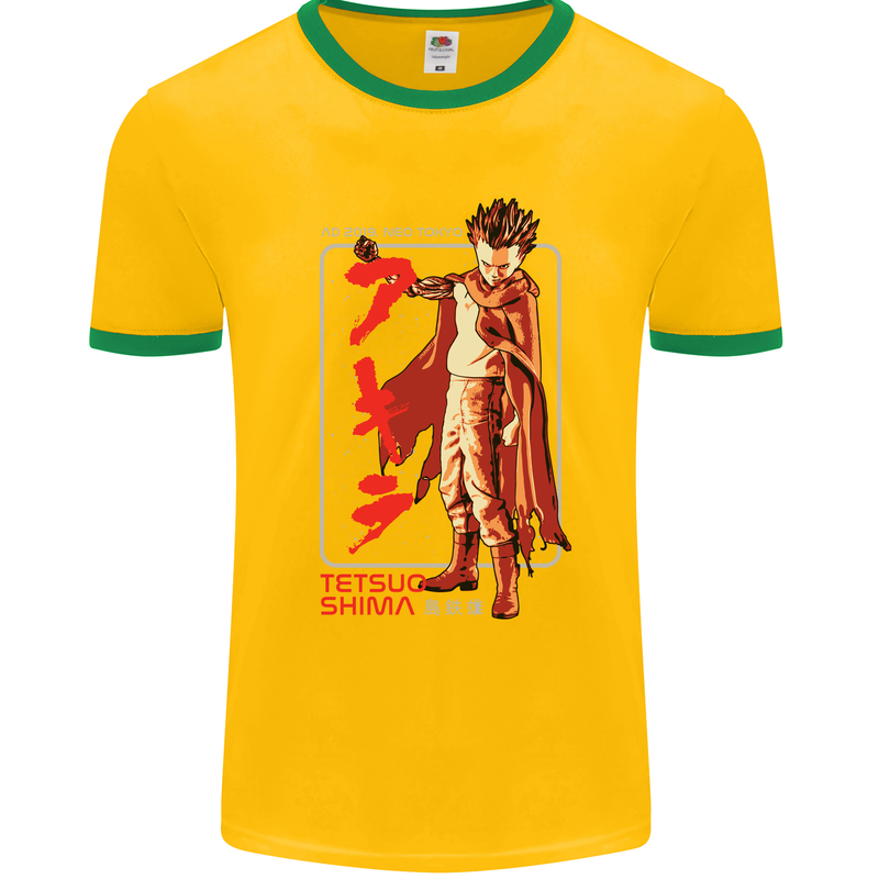 Tetsuo Shima Japanese Anime Mens White Ringer T-Shirt Gold/Green