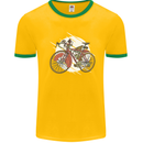 Cycling Steampunk Bicycle Bike Cyclist Mens White Ringer T-Shirt Gold/Green