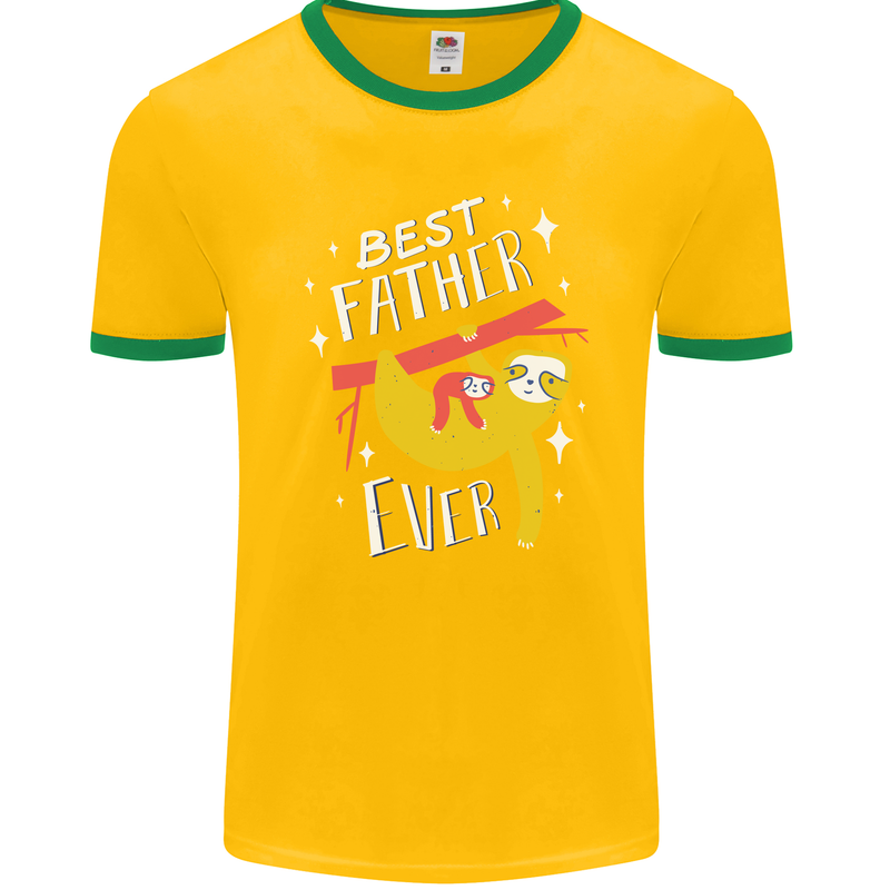 Fathers Day Funny Sloth Dad Daddy Mens Ringer T-Shirt FotL Gold/Green