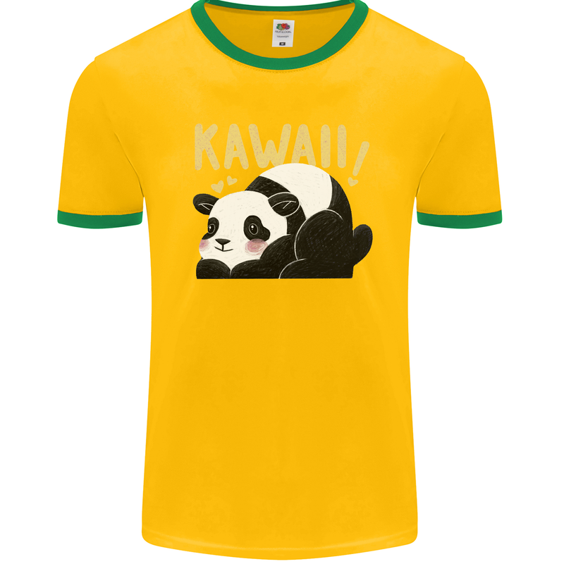 Kawaii Panda Bear Cute Mens Ringer T-Shirt FotL Gold/Green