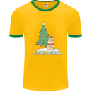 Funny Christmas Santa Bunny Mens White Ringer T-Shirt Gold/Green