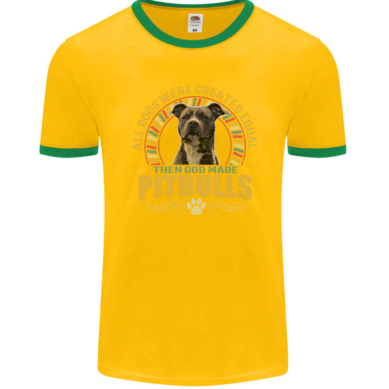 A Pitbull Dog Mens Ringer T-Shirt FotL Gold/Green