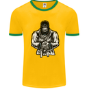 Jiu Jitsu Gorilla MMA Martial Arts Karate Mens White Ringer T-Shirt Gold/Green
