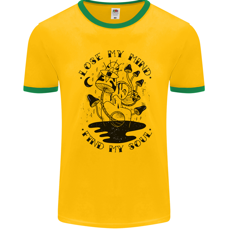Lose My Mind Funny Magic Mushrooms Drugs Mens Ringer T-Shirt FotL Gold/Green