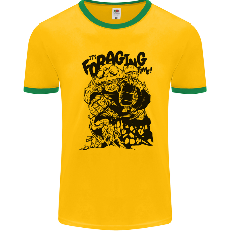 It's Foraging Time Funny Forager Mens Ringer T-Shirt FotL Gold/Green