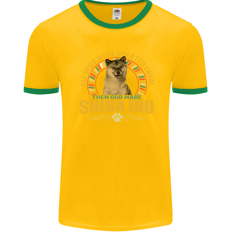 A Shiba Inu Dog Mens Ringer T-Shirt FotL Gold/Green