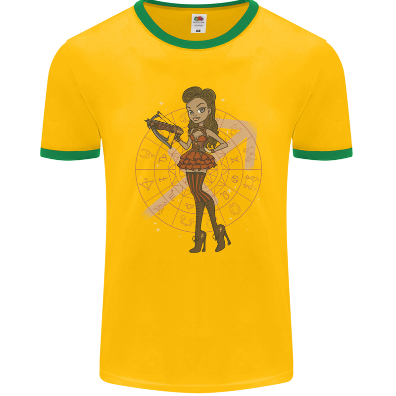 Sagittarius Steampunk Woman Zodiac Mens Ringer T-Shirt FotL Gold/Green
