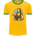 Mona Lifter Funny Gym Bodybuilding Workout Mens White Ringer T-Shirt Gold/Green