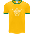 A Highland Cow Design Mens Ringer T-Shirt FotL Gold/Green